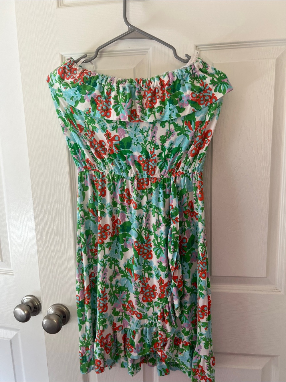 Lilly Pulitzer Strapless Floral Dress in Green, Red, Blue